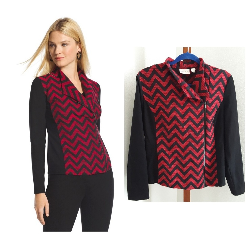 Chico's • Chevron Tweed • Moto Jacket/Blazer